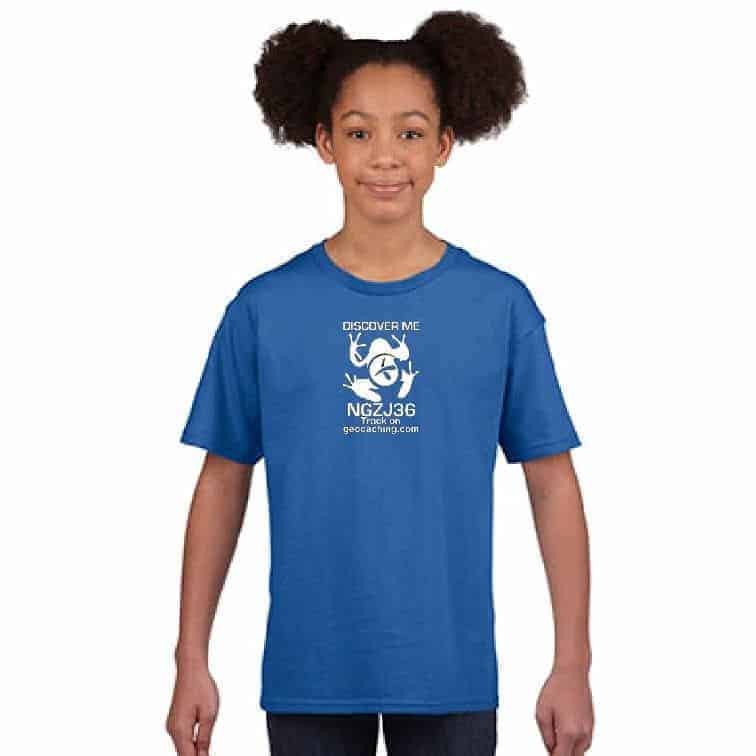Geocache T Shirt Geocaching Trackable SAPPHIRE BLUE  Discover Me Tee Travel Bug 