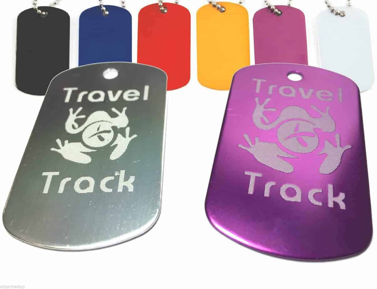 4er Set TB mit Kette Travel Tag Logbuch trackable geo-versand Geocaching Travel Bug® The Travel Buddy 